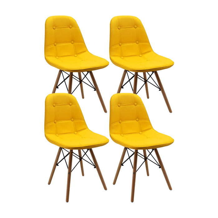 Kit por 4 sillas de comedor DKR botones tipo Eames color color amarillo