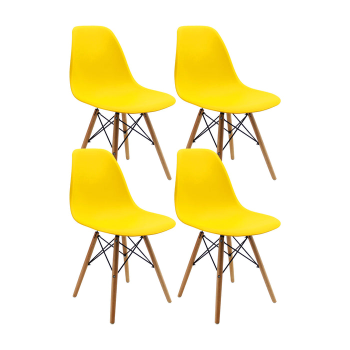 Kit por 4 sillas de comedor DKR tipo Eames para comedor color amarillo