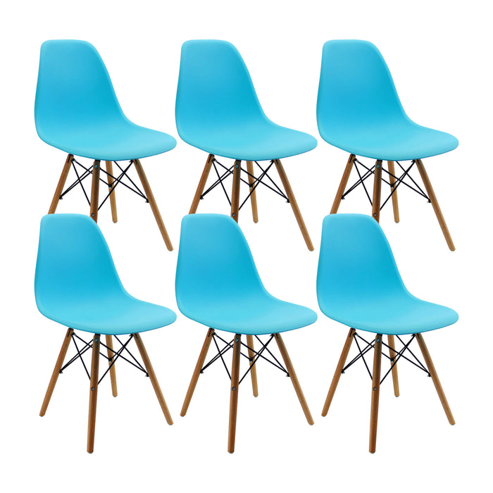 Kit por 6 sillas de comedor DKR tipo Eames color azul