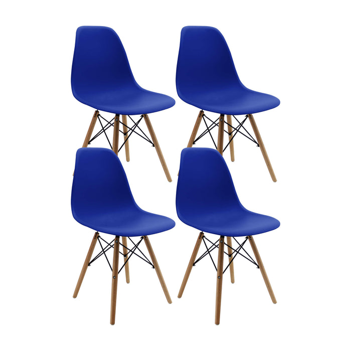 Kit por 4 sillas de comedor DKR tipo Eames color azul rey