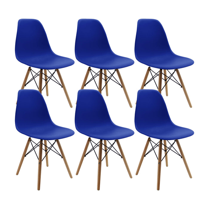 Kit por 6 sillas de comedor DKR tipo Eames color azul rey