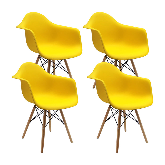 Kit por 4 sillas de comedor DKR tipo Eames brazos color amarillo