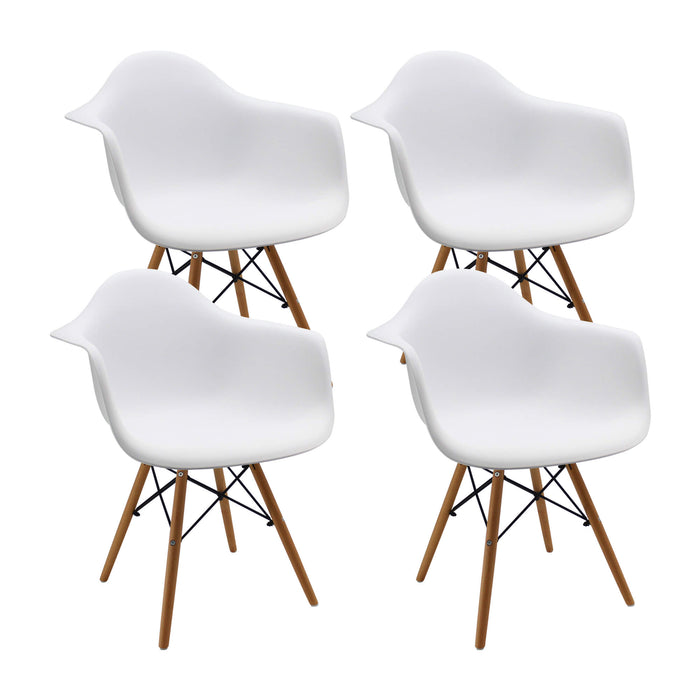 Kit por 4 sillas de comedor DKR tipo Eames brazos color blanco