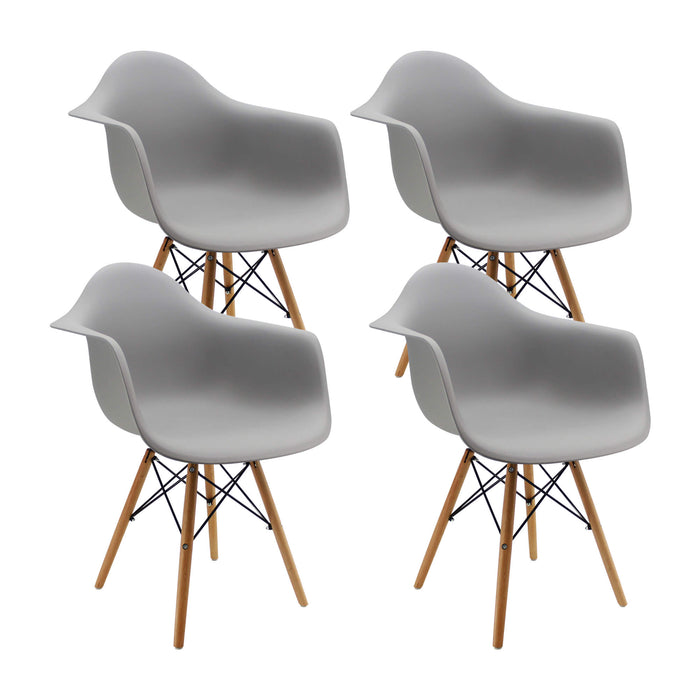 Kit por 4 sillas de comedor DKR tipo Eames brazos color gris