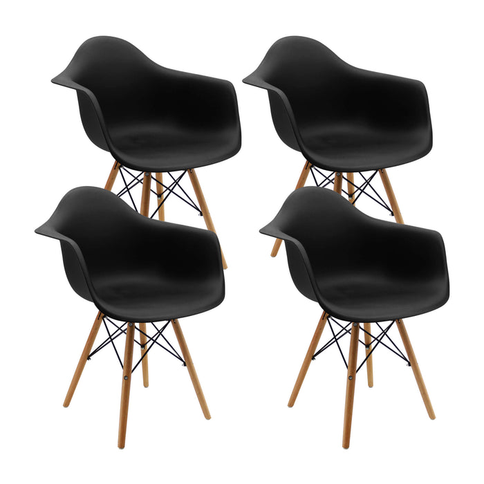 Kit por 4 sillas de comedor DKR tipo Eames brazos color negro