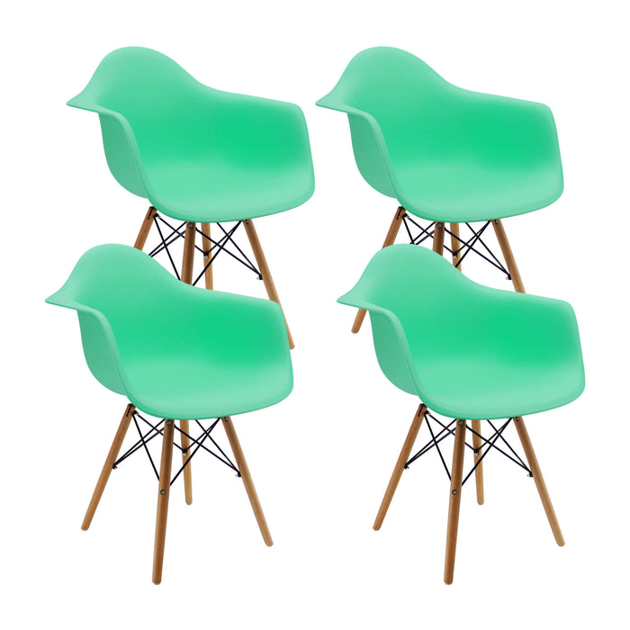 Kit por 4 sillas de comedor DKR tipo Eames brazos color verde menta