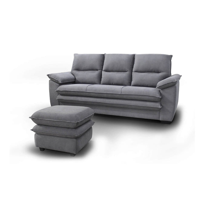 Sofá con puff giorgio 2 puestos color gris en terciopelo anti fluidos 160x90x90 cm