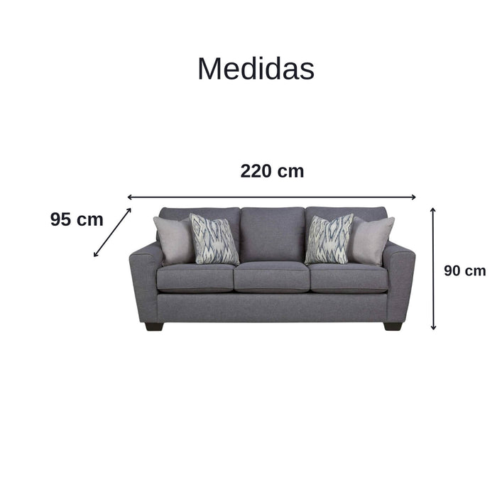 Sofá peña 3 puestos gris tela anti fluidos 220x95x90 cm
