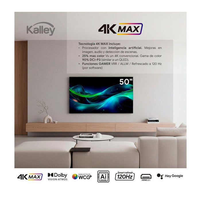 tecnologiatelevisorkalley50inmaxled4kuhdsmarttvgoogle50g31550g315madecentro