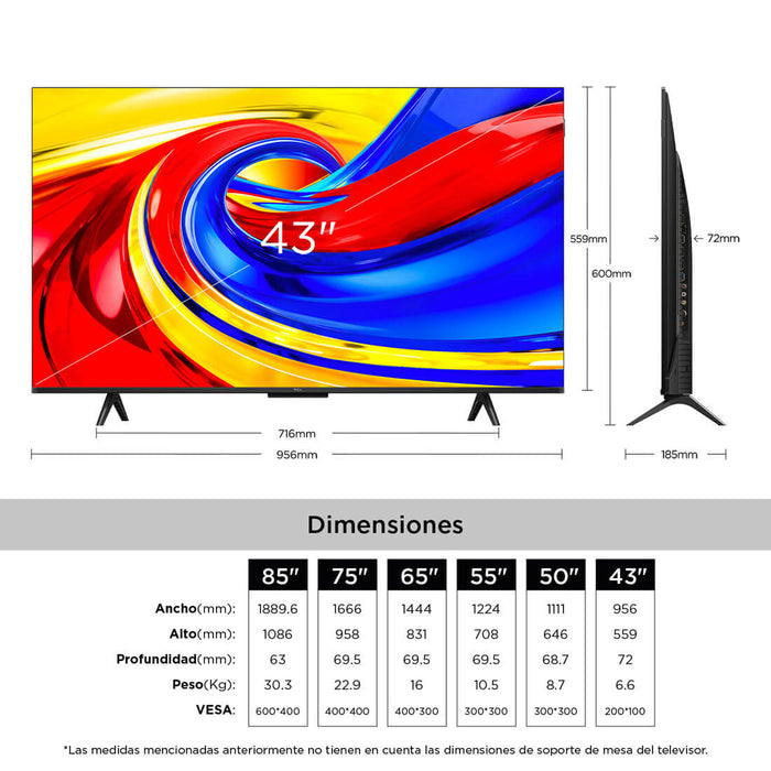 tecnologia tv y video televisor 43 pulgadas p7l 4k qled tcl madecentro