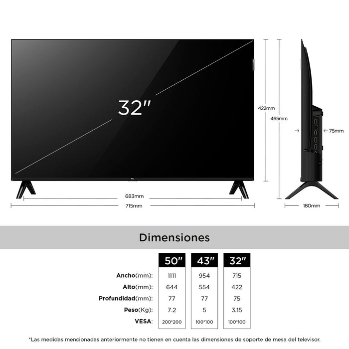 tecnologia tv y video televisor de 32 pulgadas full hd qled s5k tcl madecentro