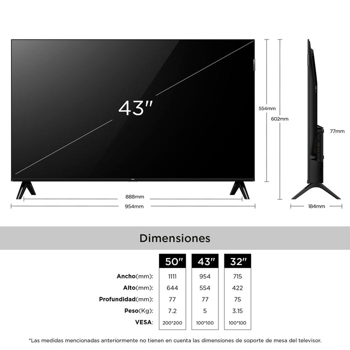 tecnologia tv y video televisor tcl 43s5k qled fhd de 43 pulgadas madecentro