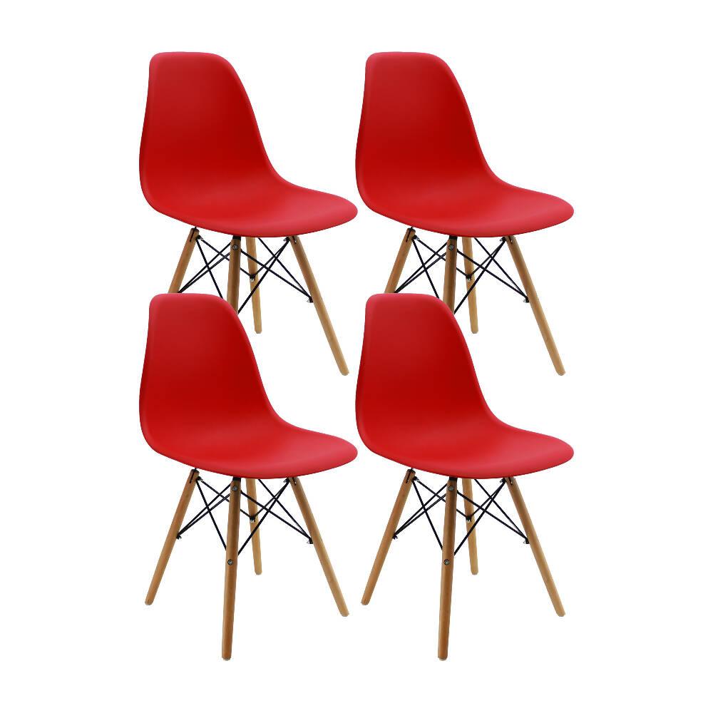 Kit por 4 sillas Eames Patas En Madera para comedor, sala, restaurante - Roja