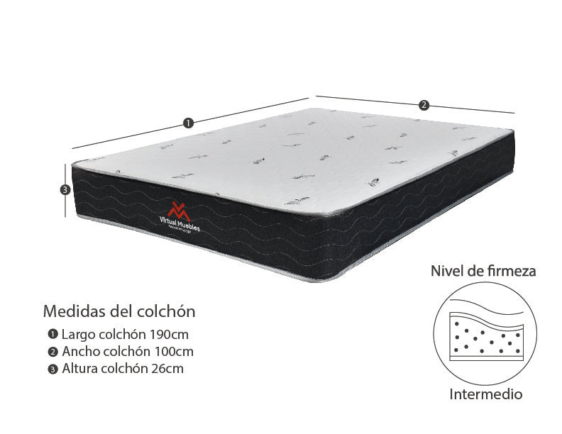 Combo Para Habitación Bentor, Incluye Base Cama Sencilla y Colchón