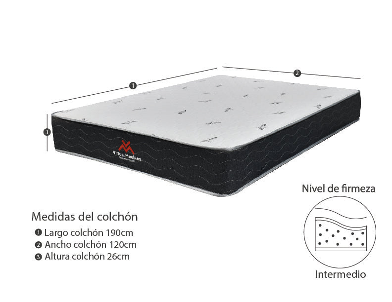 Combo Para Habitación Tobit, Incluye Base Cama Semidoble y Colchón