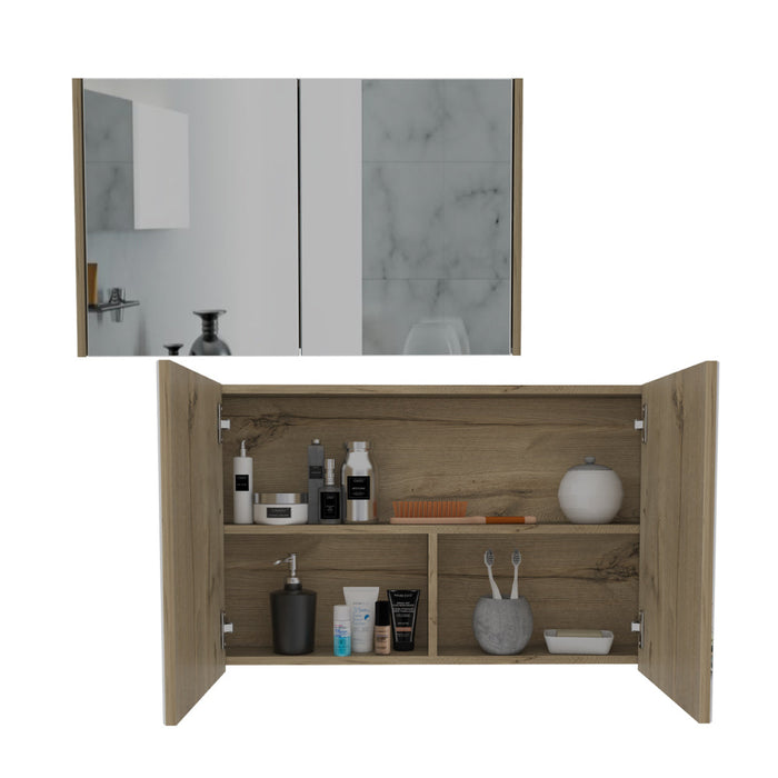 Gabinete de baño agni, café claro, con dos puestas y espacio para almacenar objetos x2