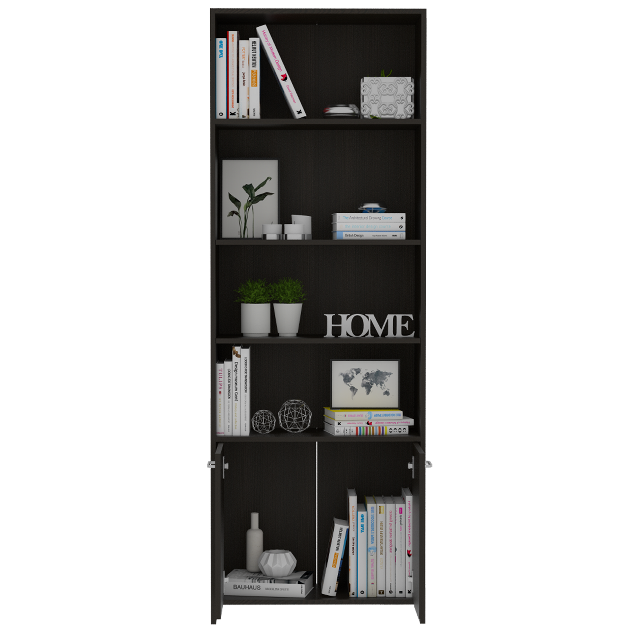 Biblioteca Milán, Wengue, con Dos Puertas Abatibles y Cuatro Entrepaños