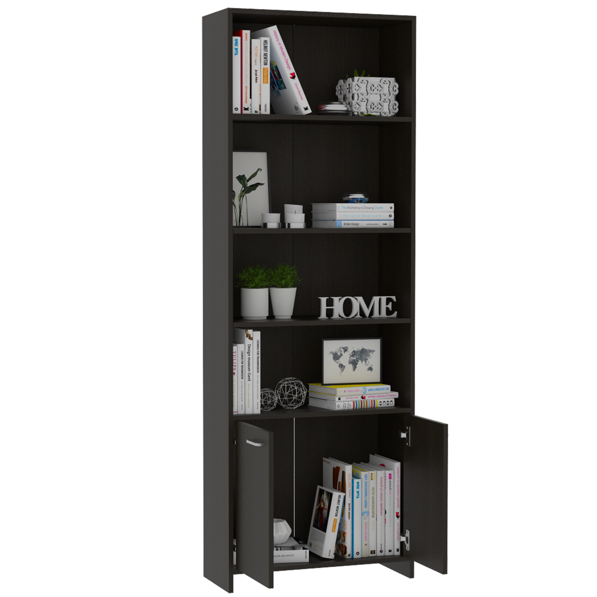 Biblioteca Milán, Wengue, con Dos Puertas Abatibles y Cuatro Entrepaños