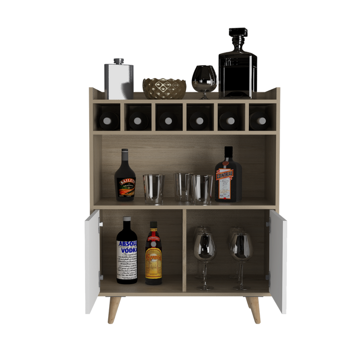 Bar Burdeos, Beige y Blanco, con Espacio Para Botellas y Porta Copas