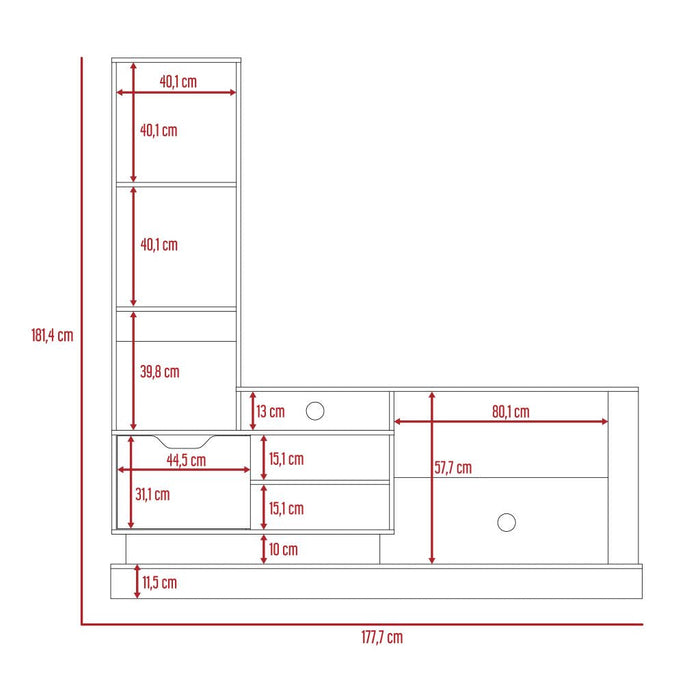 Mesa de Tv Singapur, Café Claro y Blanco, Para Televisor de 55 Pulgadas