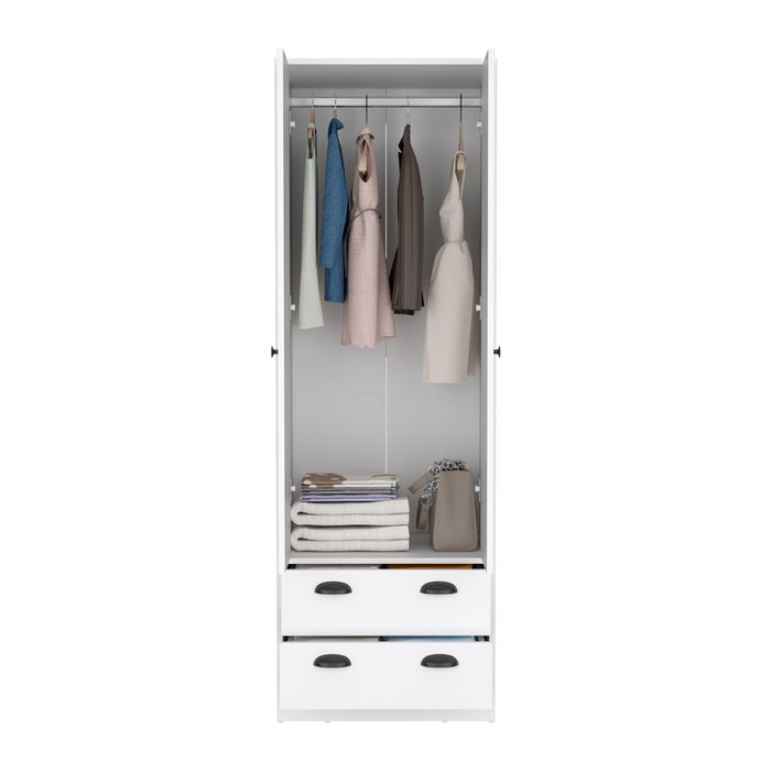 Closet agata, blanco marqueza, con dos cajones y tubo cromado zf