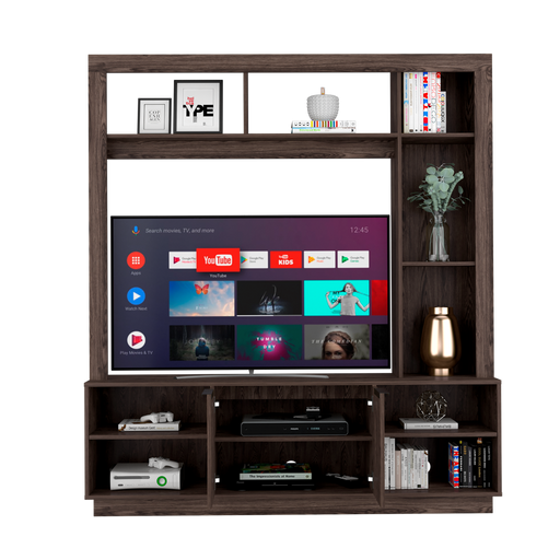 Mesa Para Tv Rahim, Chocolate, con Espacio Para Ubicar Televisor y Variedad de Entrepaños