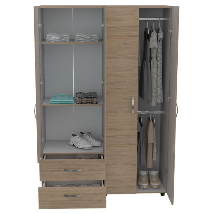 Closet Arkola, Blanco y Beige, con Dos Cajones Organizadores y Cuatro Puertas Abatibles