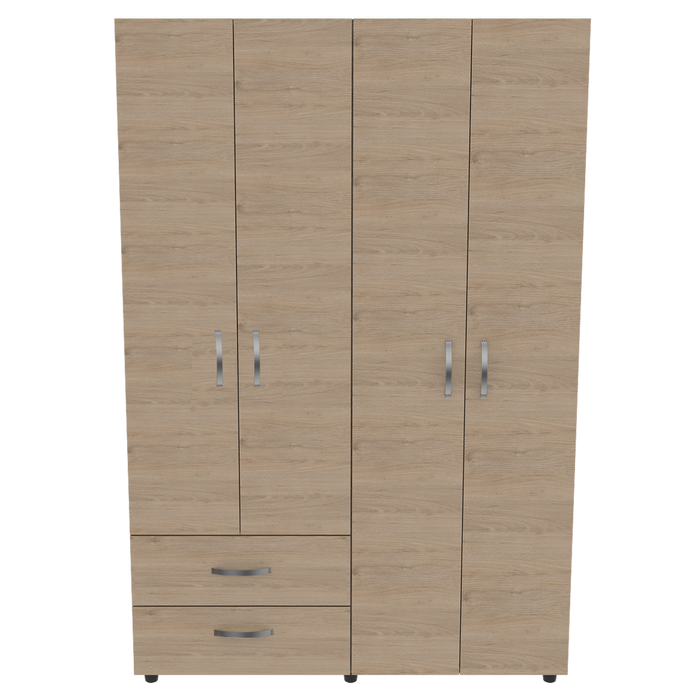 Closet Arkola, Blanco y Beige, con Dos Cajones Organizadores y Cuatro Puertas Abatibles