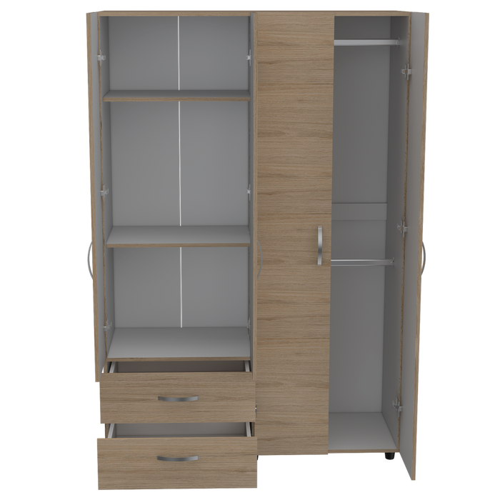 Closet Arkola, Blanco y Beige, con Dos Cajones Organizadores y Cuatro Puertas Abatibles