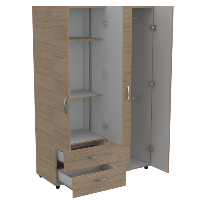 Closet Arkola, Blanco y Beige, con Dos Cajones Organizadores y Cuatro Puertas Abatibles