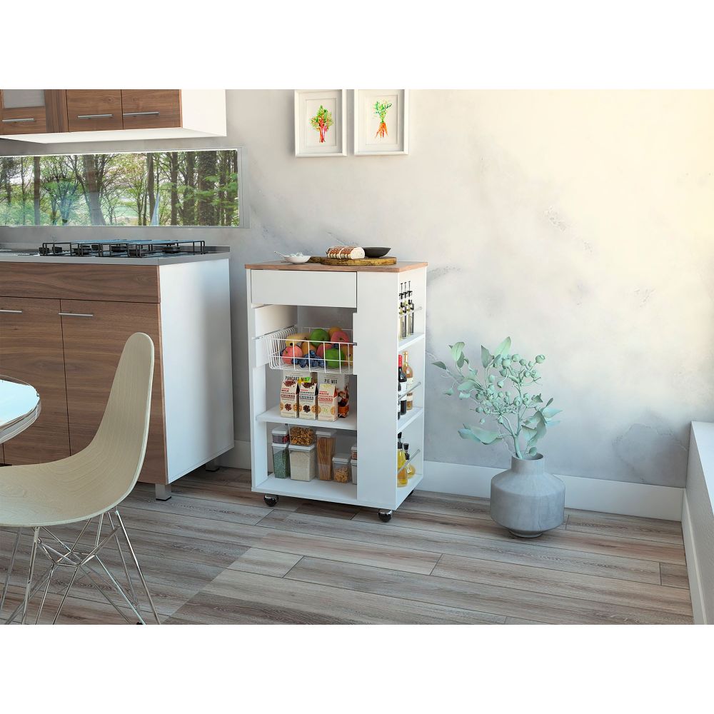 Mueble organizador de cocina carrizal, blanco y café claro, con entrep -  Madecentro