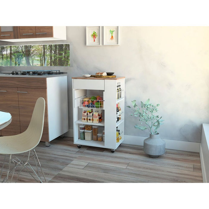 Mueble organizador de cocina alhena, blanco y café claro, con entrepañ -  Madecentro
