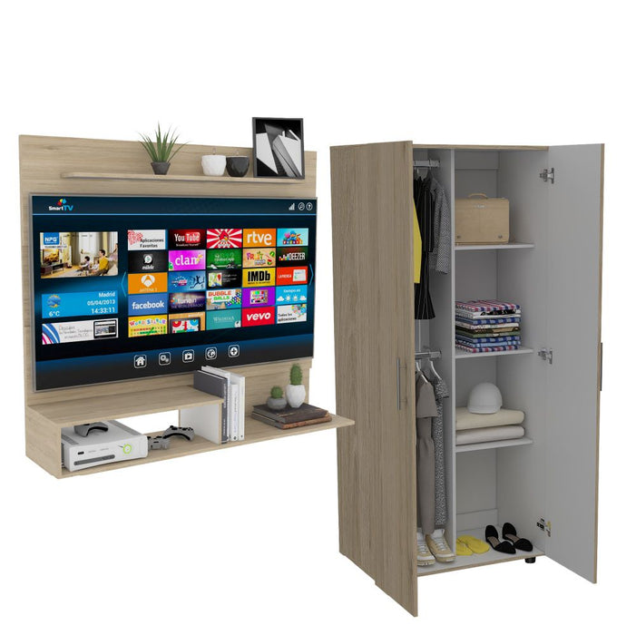 Combo Para Habitación Raichel, Incluye Panel de Tv y Closet