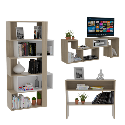 Combo Para Sala Amaras, Incluye Mesa Para Tv Biblioteca Cubo Y Mesa Auxiliar.