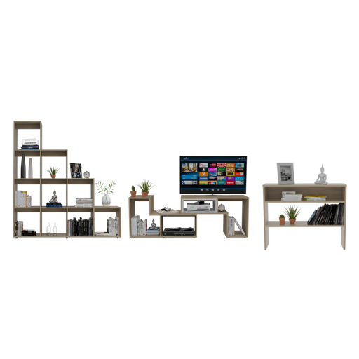 Combo Para Sala Ziva, Incluye Mesa Para Tv Biblioteca Escalera Y Mesa Auxiliar.