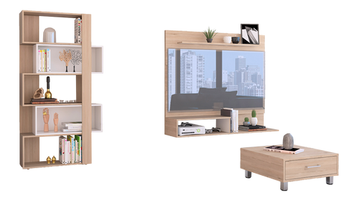 Combo Para Sala Istambul, Incluye Panel Tv Biblioteca Cubo Y Mesa De Centro.