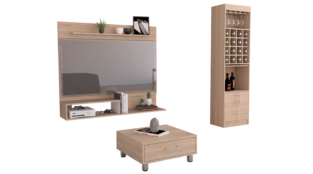 Combo Para Sala Lacombe, Incluye Panel Tv Bar Y Mesa De Centro.