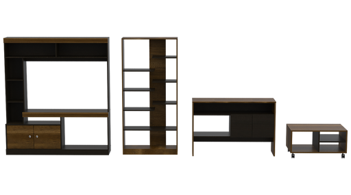 Combo Para Sala Allende, Incluye Mesa Para Tv Biblioteca Mesa Auxiliar Y Mesa De Centro.