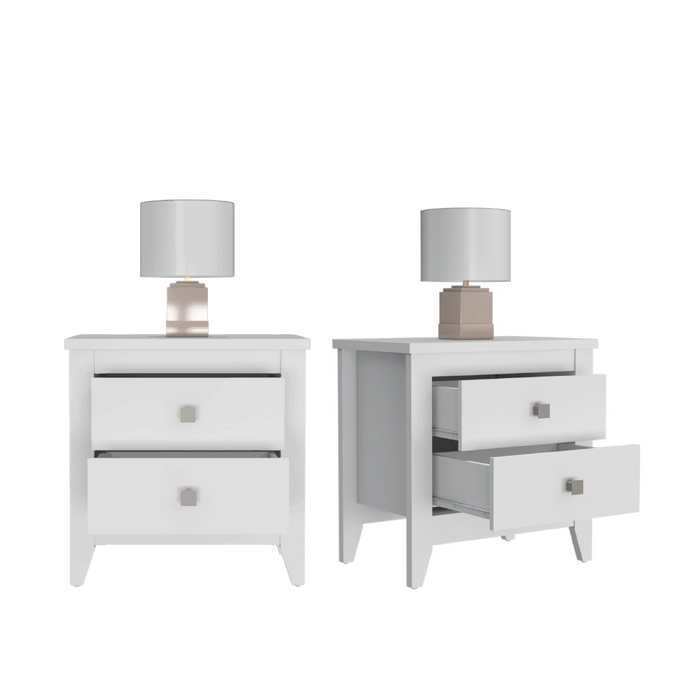 Mesa de Noche Dalot, Blanco, con Cajones y Diseño Moderno X2