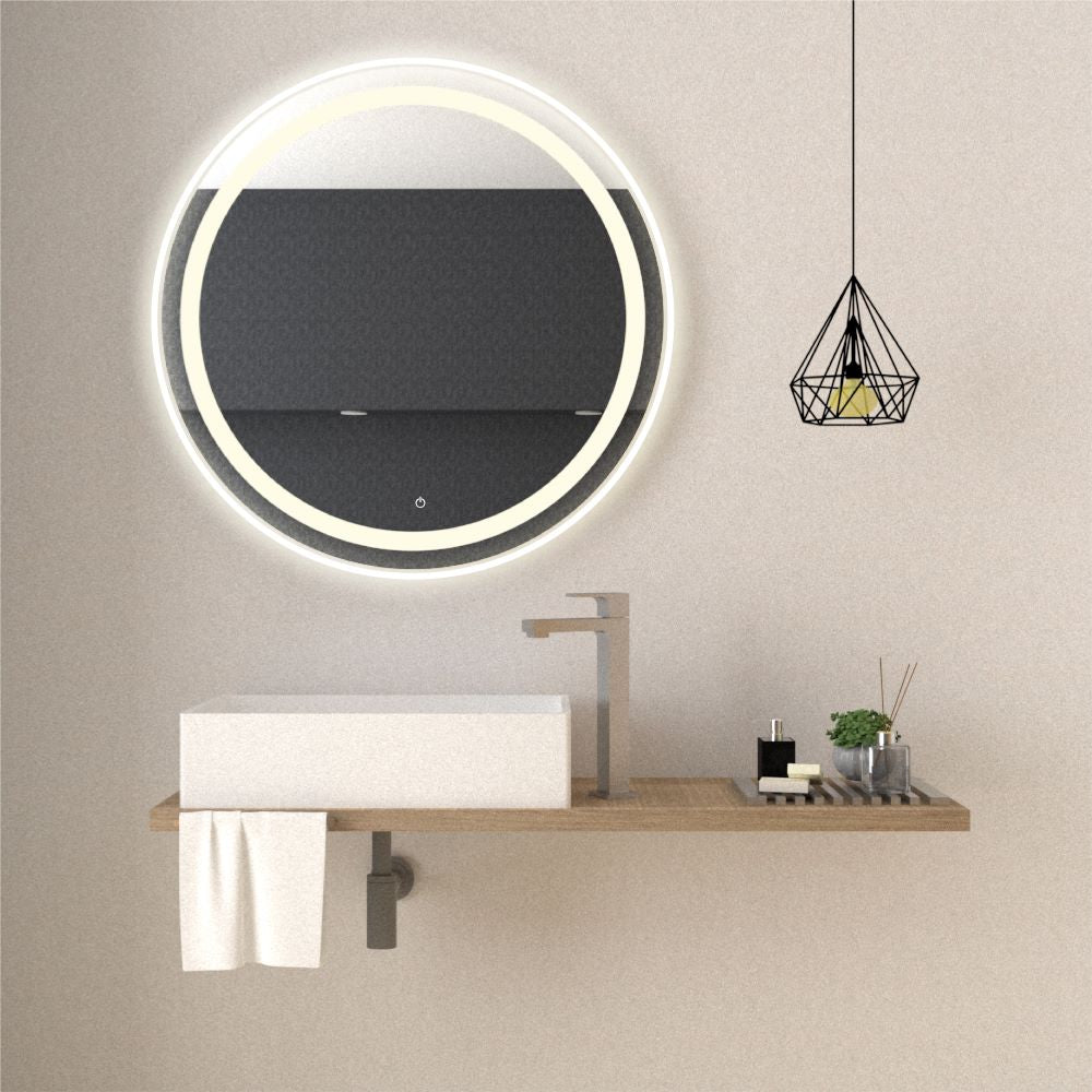 Espejo Circular Malibú, Gris, con Luz Led y Touch X2