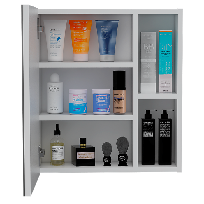 Gabinete de Baño Labell, Blanco, con Puerta Espejo y Entrepaños X2