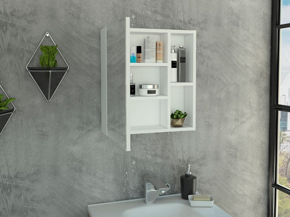 Gabinete de Baño Dakari, Blanco, con Puerta Espejo y Entrepaños X2