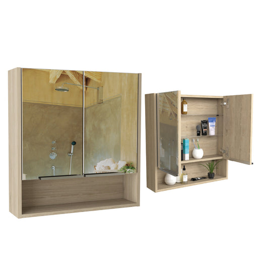 Gabinete de Baño Rawana, Beige, Incluye Espejo y Entrepaños Para Guardar Objetos de Aseo X2