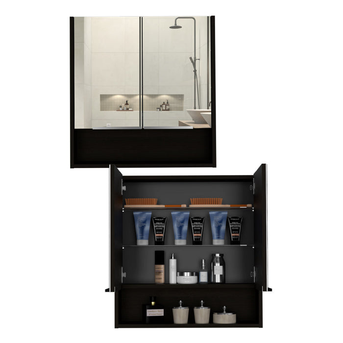 Gabinete de baño rawana, wengue, incluye espejo y entrepaños para guardar objetos de aseo  zf x2