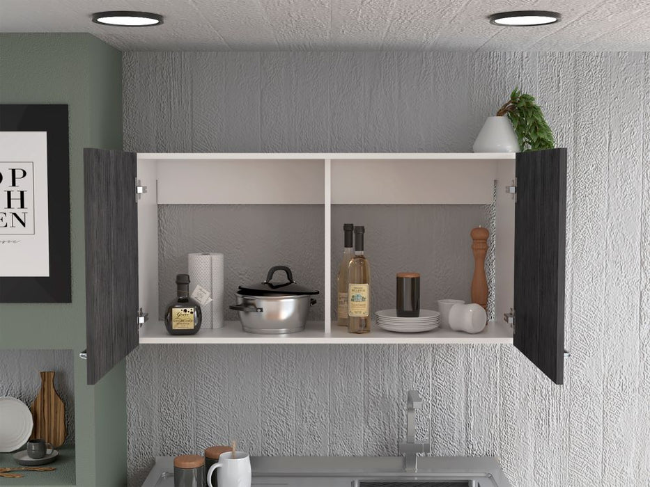 Gabinete superior cantabria, blanco perla y gris, con dos puertas batientes zf