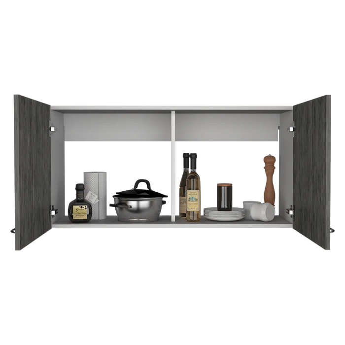 Gabinete superior cantabria, blanco perla y gris, con dos puertas batientes zf