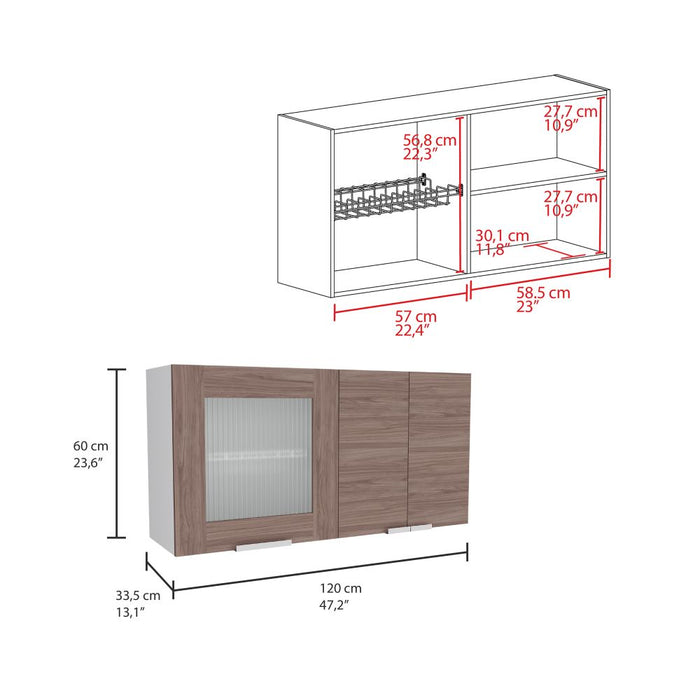 Gabinete Superior Diamante, Blanco y Castaño, con Tres Puertas Abatibles