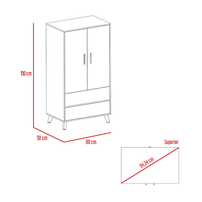 Closet Harbin, Blanco y Café Claro, con Dos Cajones y Dos Puertas Batientes