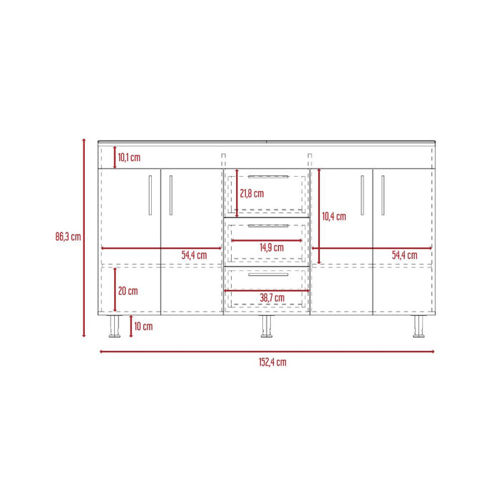 Mueble Lavamanos Homer, Wengue, con 4 Puertas y 3 Cajones