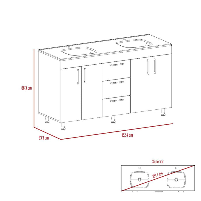 Mueble Lavamanos Homer, Wengue, con 4 Puertas y 3 Cajones